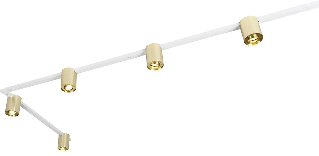 Sistema de calhas dourado e branco com 5 focos monofásicos - Rondoo Up