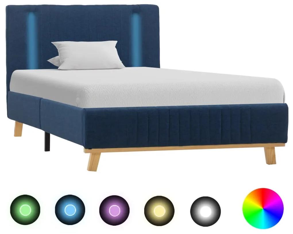Estrutura de cama com LED 100x200 cm tecido azul