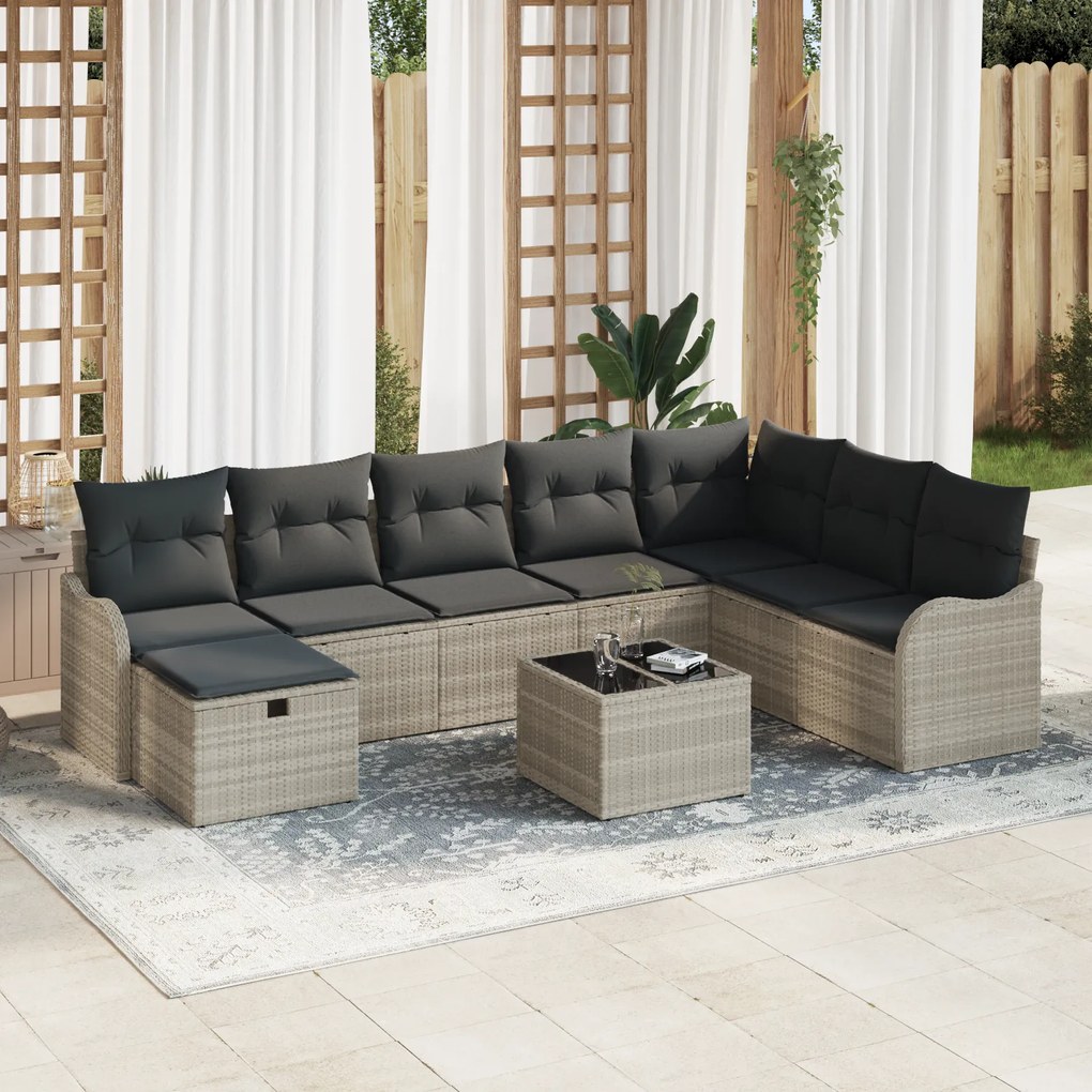 Conjunto de Sofá Modular para Jardim vidaXL de 9 Peças com Almofadas C