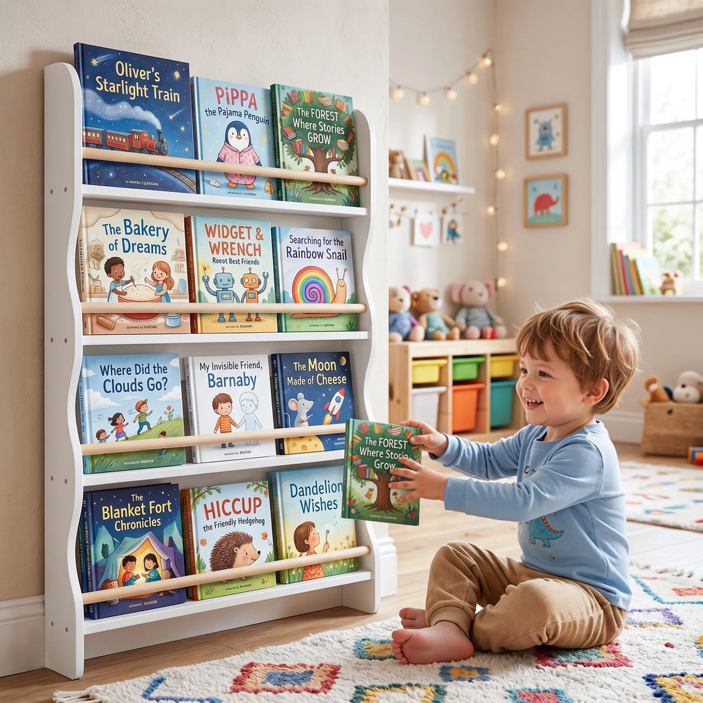 Estante para Livros Infantis, 60 x 10 x 98 cm, 4 Níveis de Arrumação, Branco