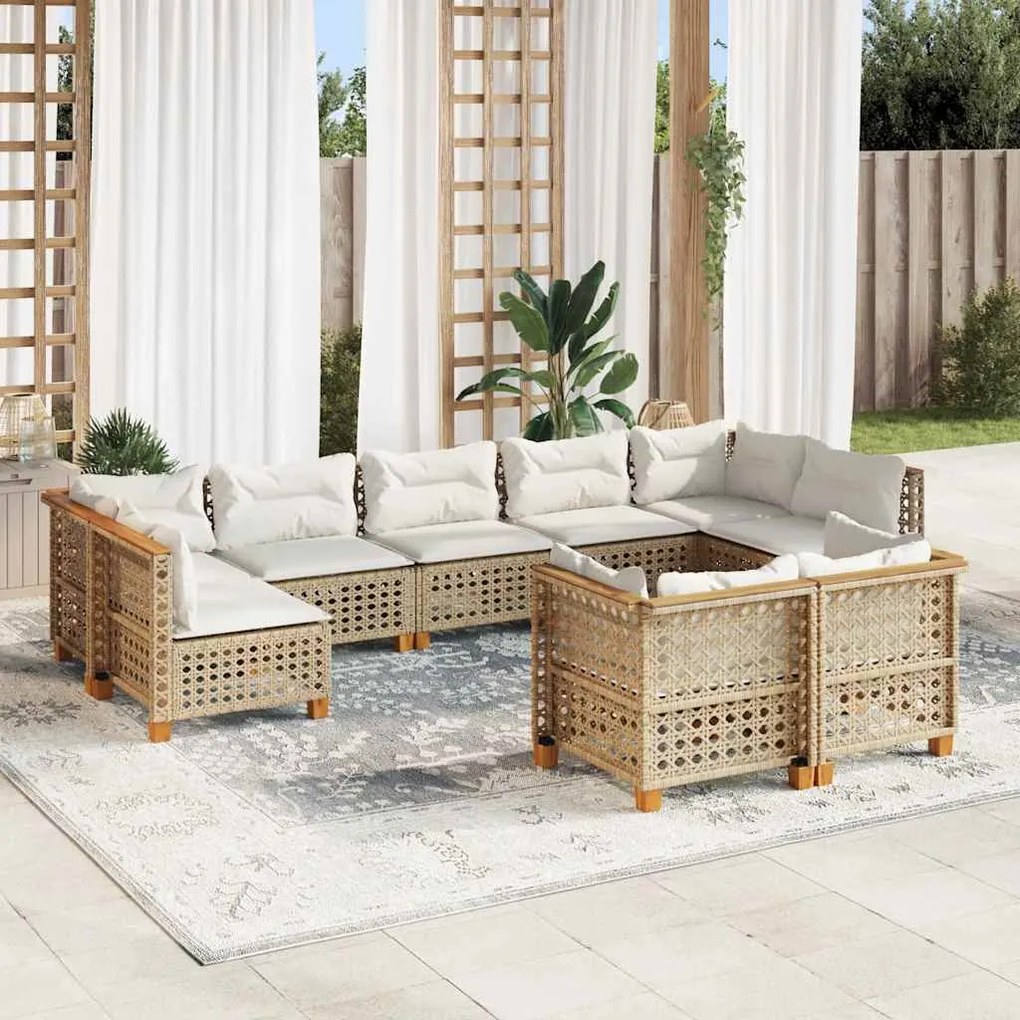 vidaXL 9 pcs conjunto de sofás p/ jardim com almofadões vime PE bege