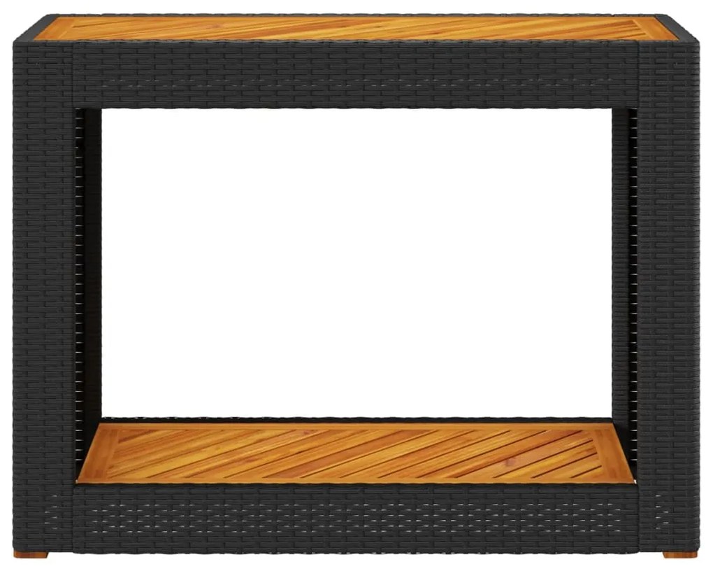 Mesa de jardim com tampo de madeira 100x40x75 cm vime PE preto