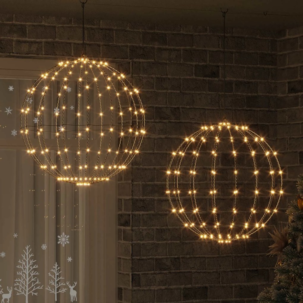 vidaXL Bola com 384 LEDs 2 pcs Branco quente 59,5 x 59,5 x 63 cm Metal