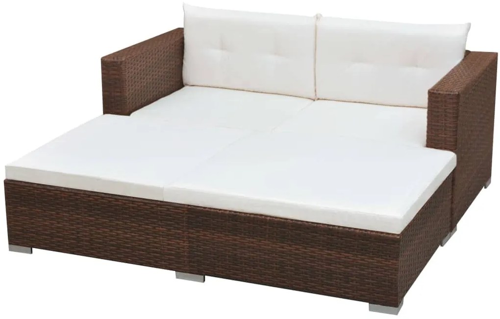 3 pcs conjunto lounge jardim c/ almofadões vime PE castanho