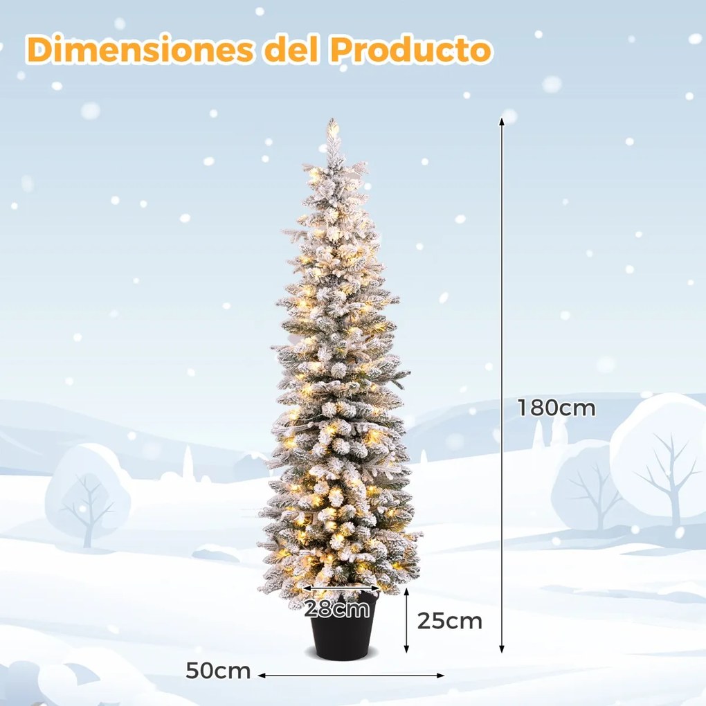 Árvore de Natal artificial com neve de 180 cm pré-iluminada com 334 ramos 140 luzes LED 8 modos de iluminação com vaso Verde e branca