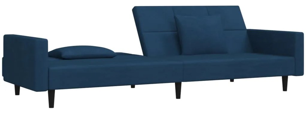 Sofá-cama 2 lugares com duas almofadas veludo azul