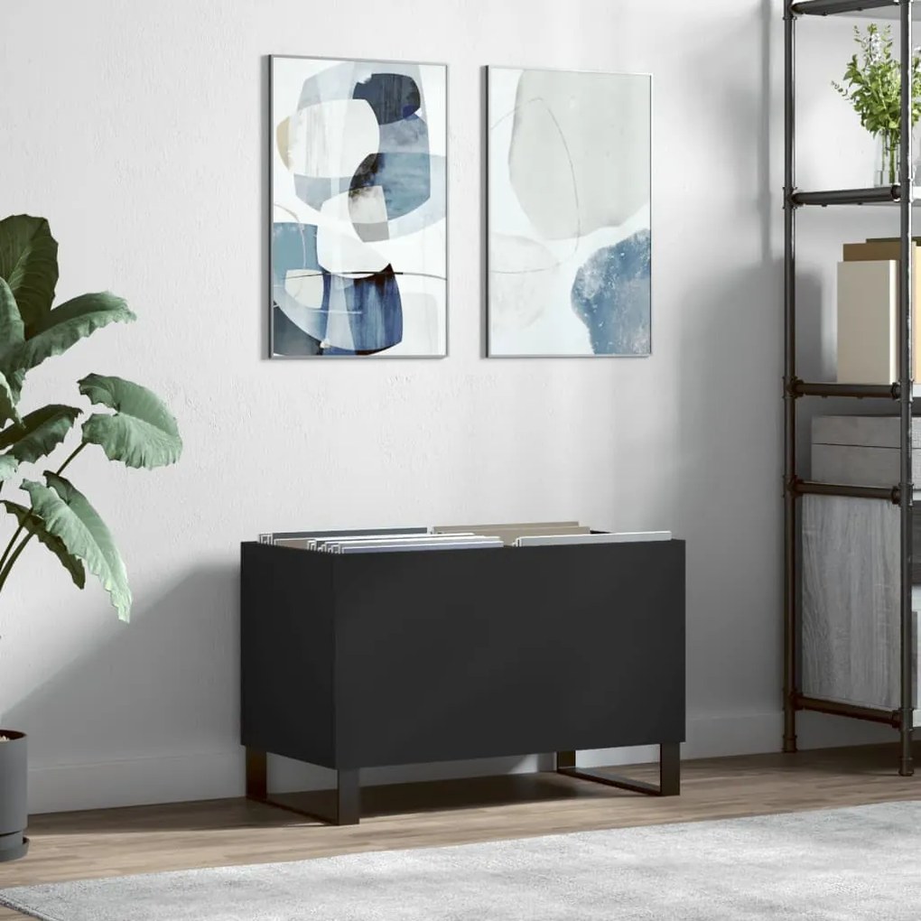 vidaXL Armário para discos 74,5x38x48 cm derivados de madeira preto