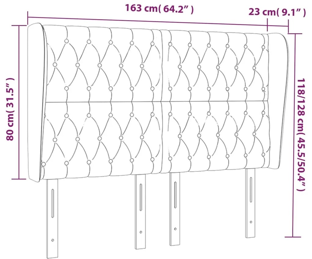 Cabeceira cama c/ abas veludo 163x23x118/128 cm cinzento-claro