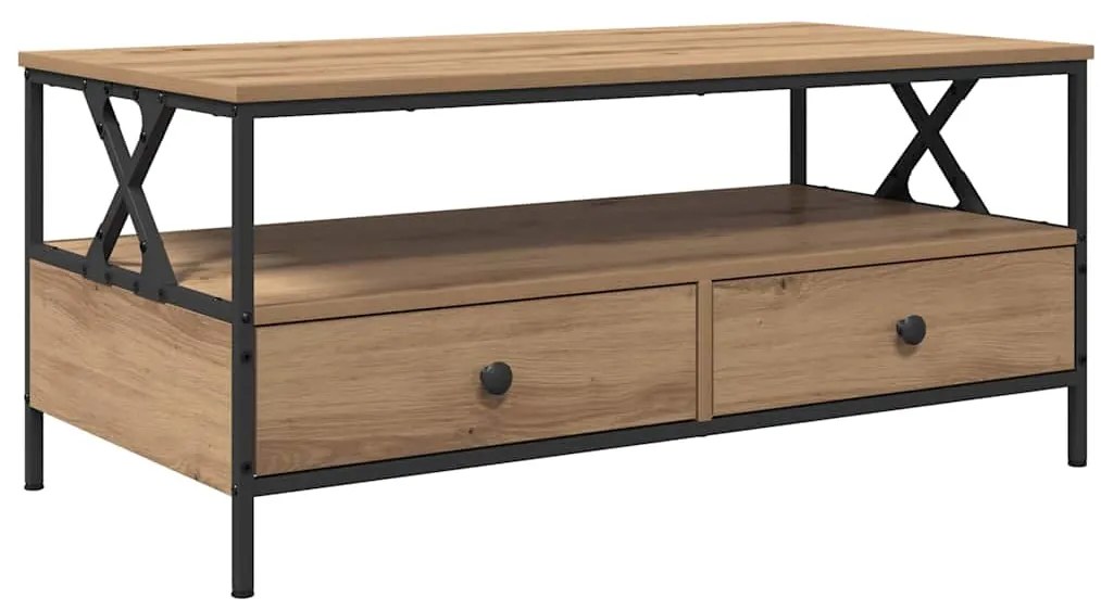 Mesa de centro com gaveta carvalho artisiano 100 x 51 x 45 cm