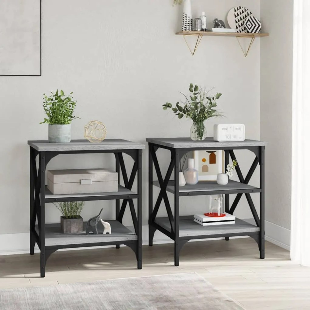 Mesas de apoio 2 pcs 40x42x50 cm derivados madeira cinza sonoma