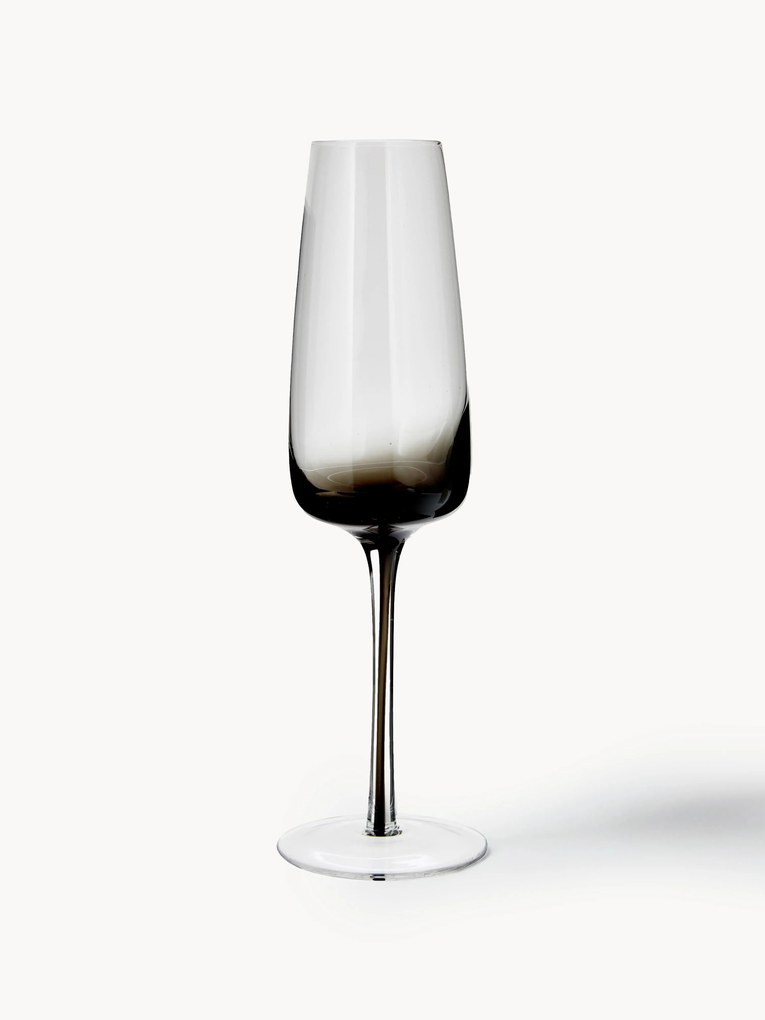 Mouth-Blown Champagne Glasses Smoke with Colour Gradient, Set of 4