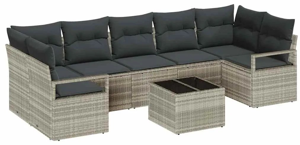 Conjunto de Sofá de Jardim de 8 Peças com Almofadas Cinza Claro em Rat