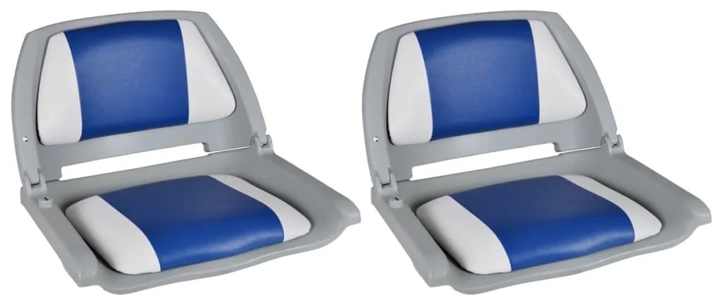 Assentos barco 2 pcs encosto dobrável azul/branco 41x51x48 cm