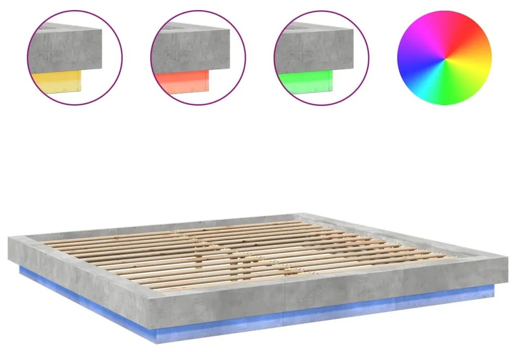 Estrutura cama c/ luzes LED derivados de madeira cinza cimento