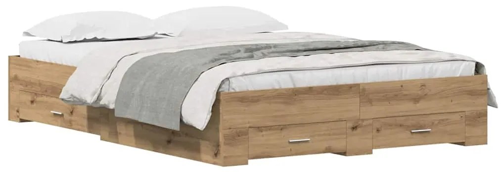 Cama com Gavetas vidaXL Carvalho Artisan 135x190 cm Madeira Revestida