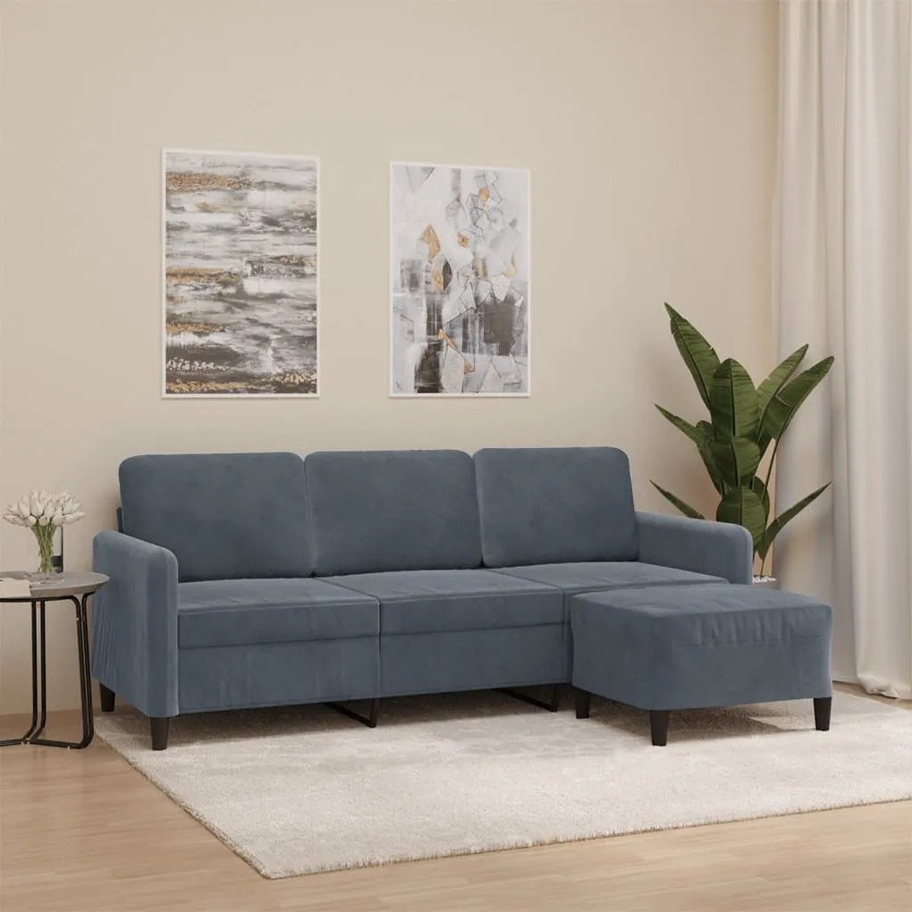 Sofá de 3 lugares com apoio de pés 180 cm veludo cinza-escuro