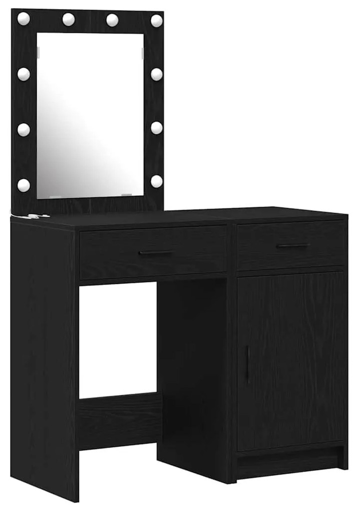 Conjunto de Mesa de Toucador 2 Peças com LED de Carvalho Preto Engenha