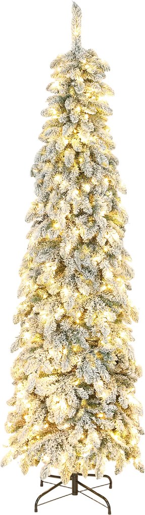 HOMCOM Árvore de Natal Estreita 225 cm Árvore de Natal Nevada com Luzes LED Temporizador 11 Modos de Iluminação Verde | Aosom Portugal