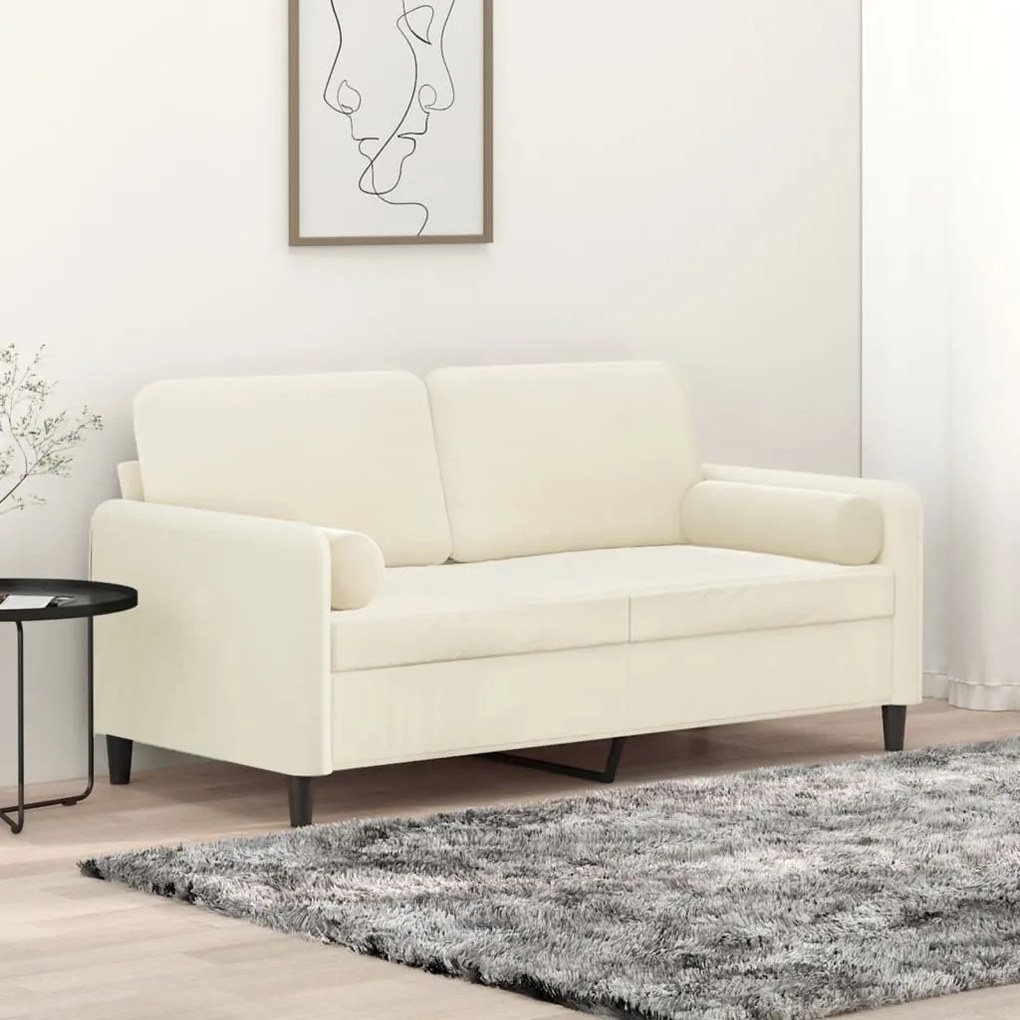 vidaXL Sofá 2 lugares c/ almofadas decorativas 140 cm veludo creme
