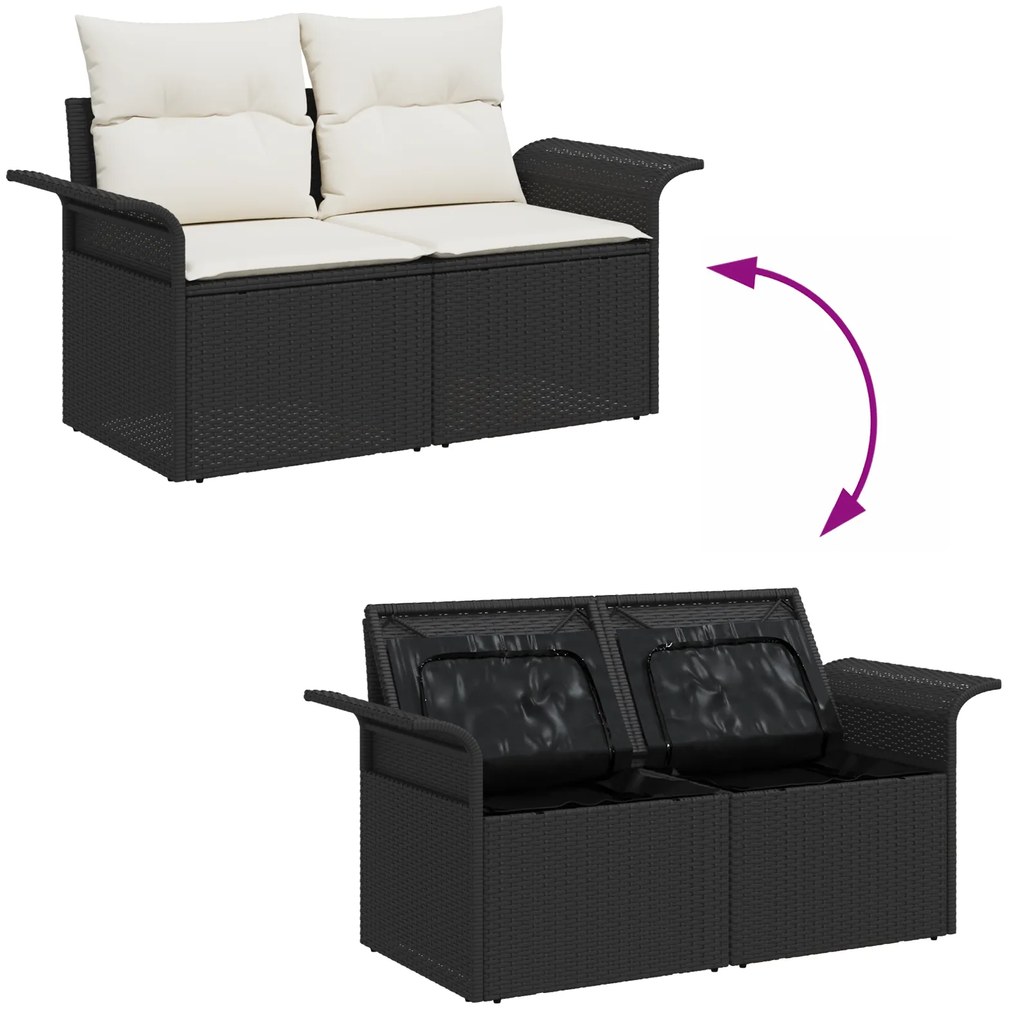 Conjunto de Sofá de Jardim de 10 Peças com Almofadas Preto Vime PE