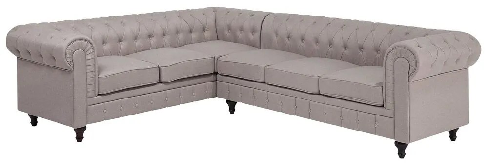 Sofá de canto com 6 lugares versão à direita em tecido creme CHESTERFIELD Beliani