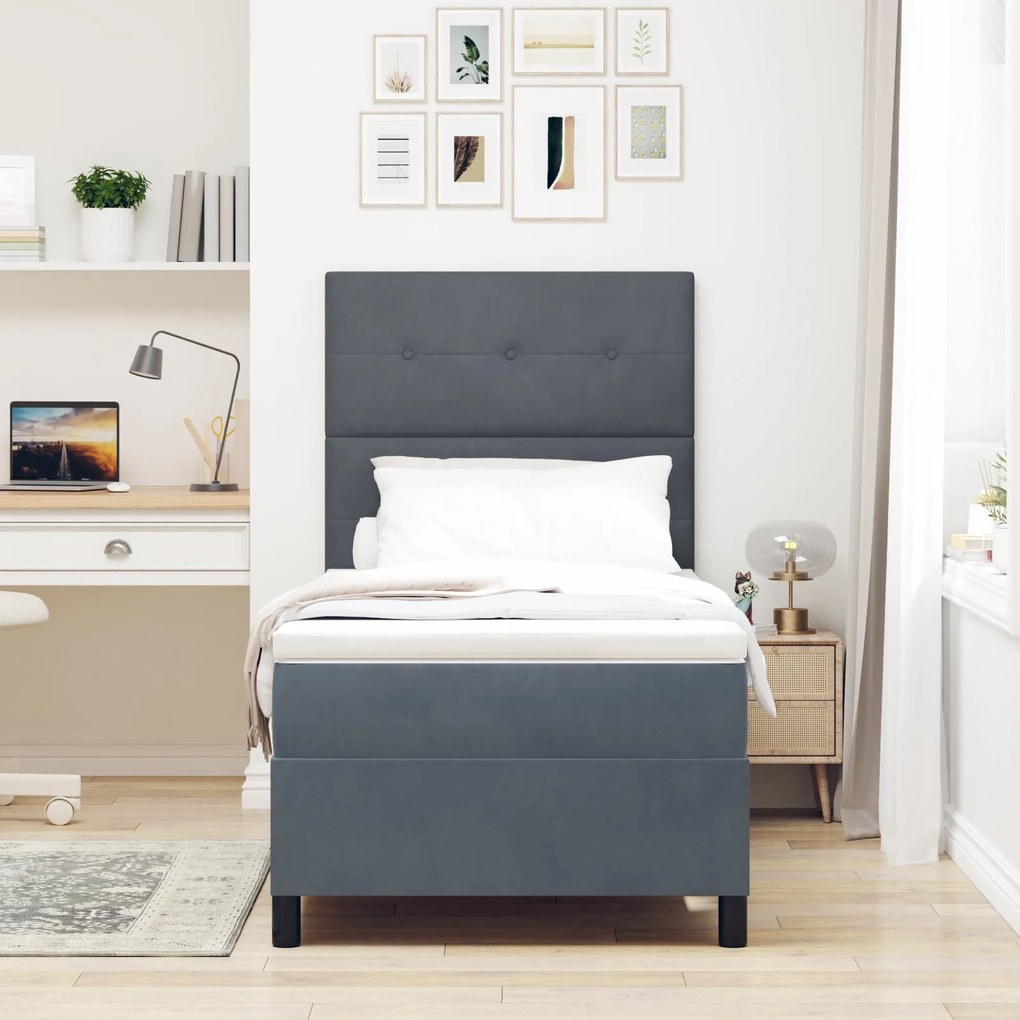 Cama Box Spring vidaXL com Colchão Cinza Escuro 90x200 cm Veludo