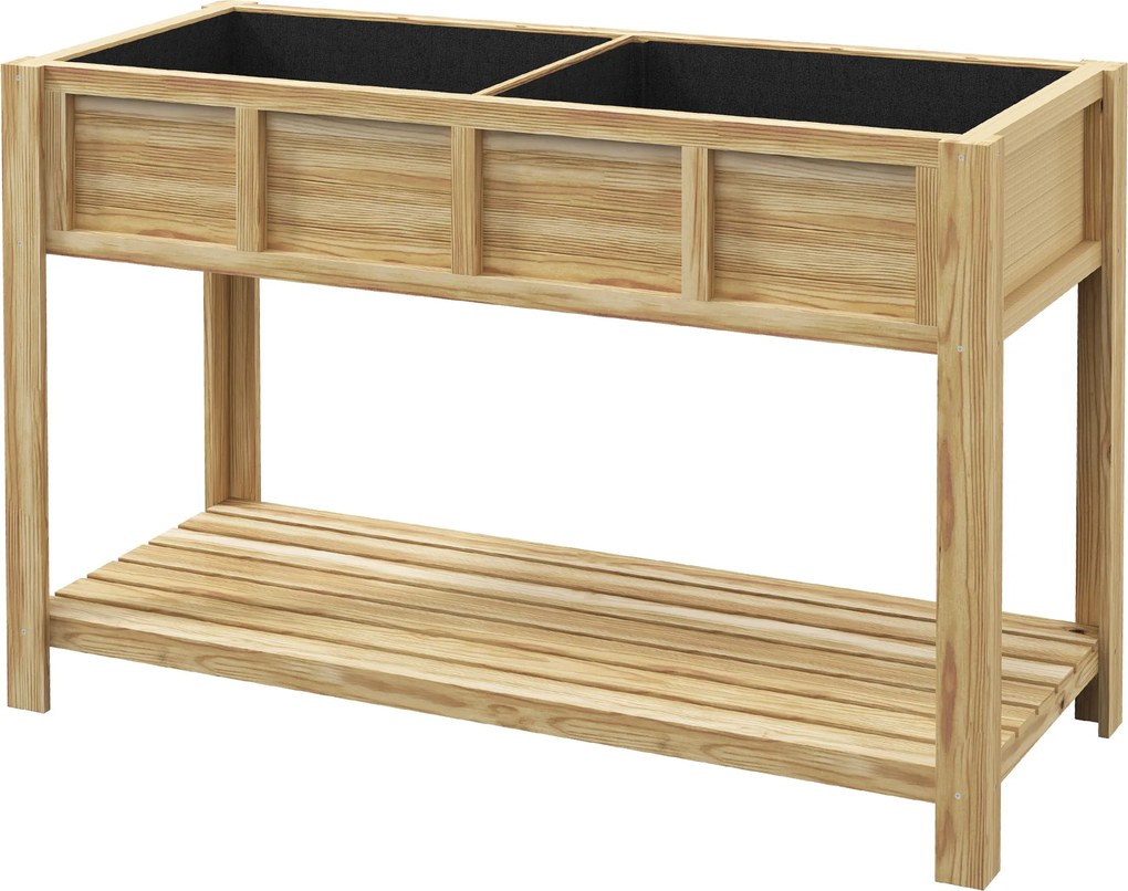 Floreira com pés, divisória removível, prateleira, insertos de rega e feltro de drenagem – 115 x 46 x 75 cm