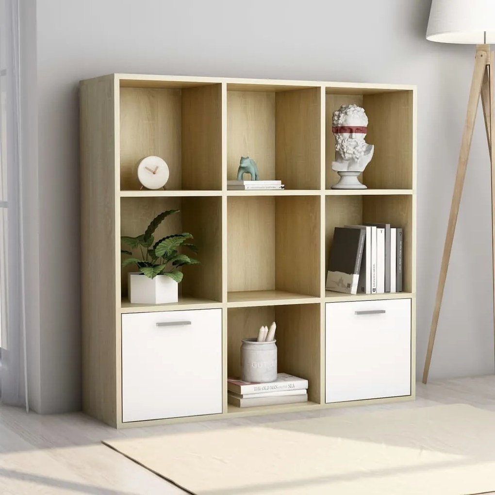 vidaXL Estante 98x30x98 cm contraplacado branco e carvalho sonoma