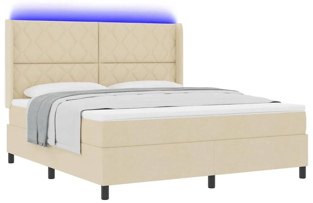 Cama Box com Colchão e LED Creme 180x200 cm Tecido