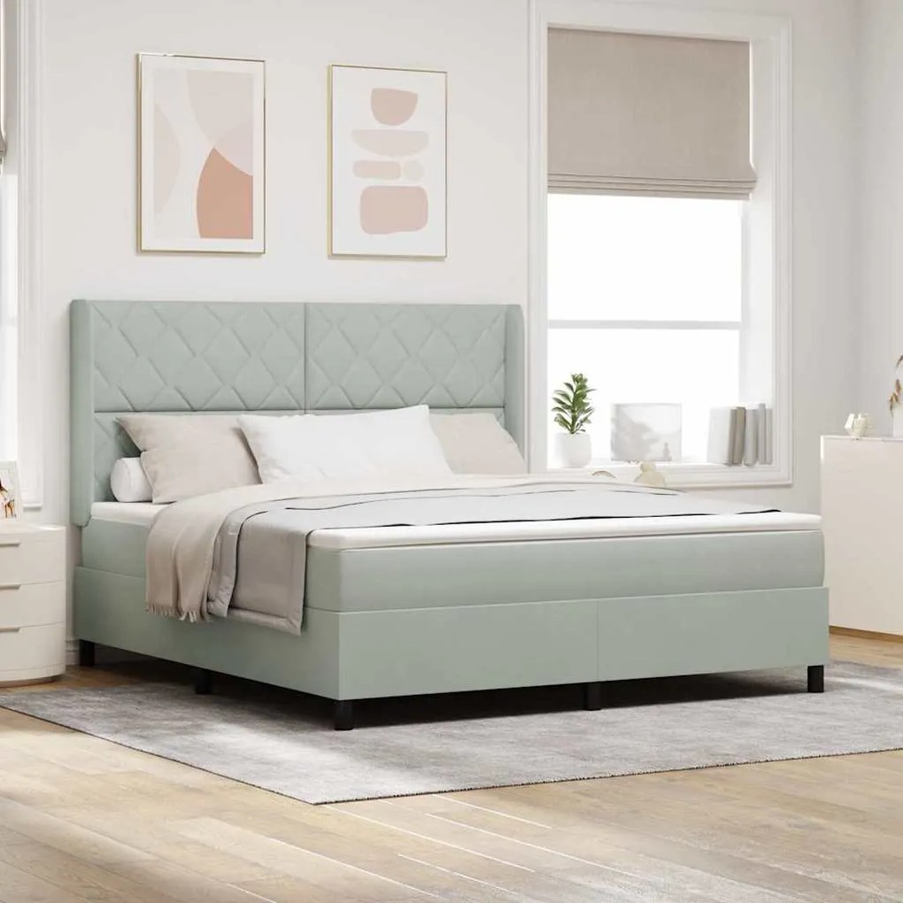 Cama Box com Colchão e Luz LED Cinza Claro 180x200 cm Veludo