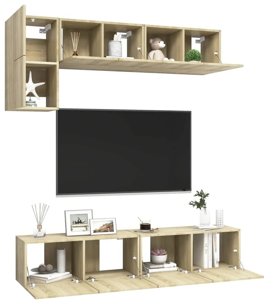 5pcs conjunto de móveis de TV derivados madeira carvalho sonoma