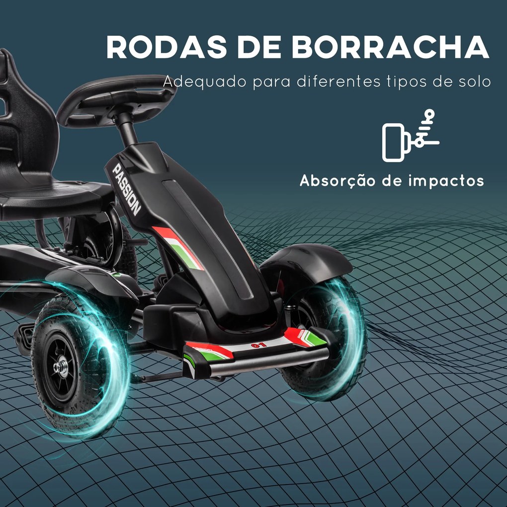 Kart a Pedais para Crianças com Assento Ajustável Pneus de Goma Travão de Mão para Crianças de 5-12 Anos 121x58x61 cm Branco