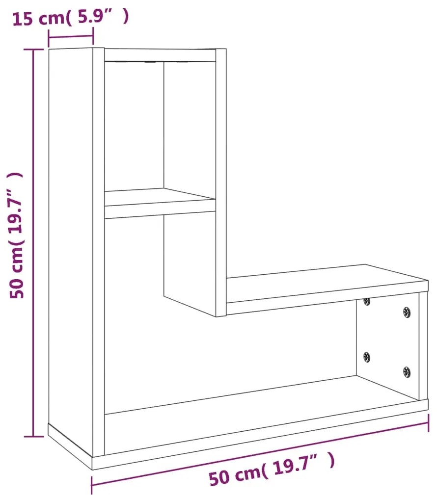 Prateleiras parede 2 pcs derivados madeira 50x15x50 cm cinza