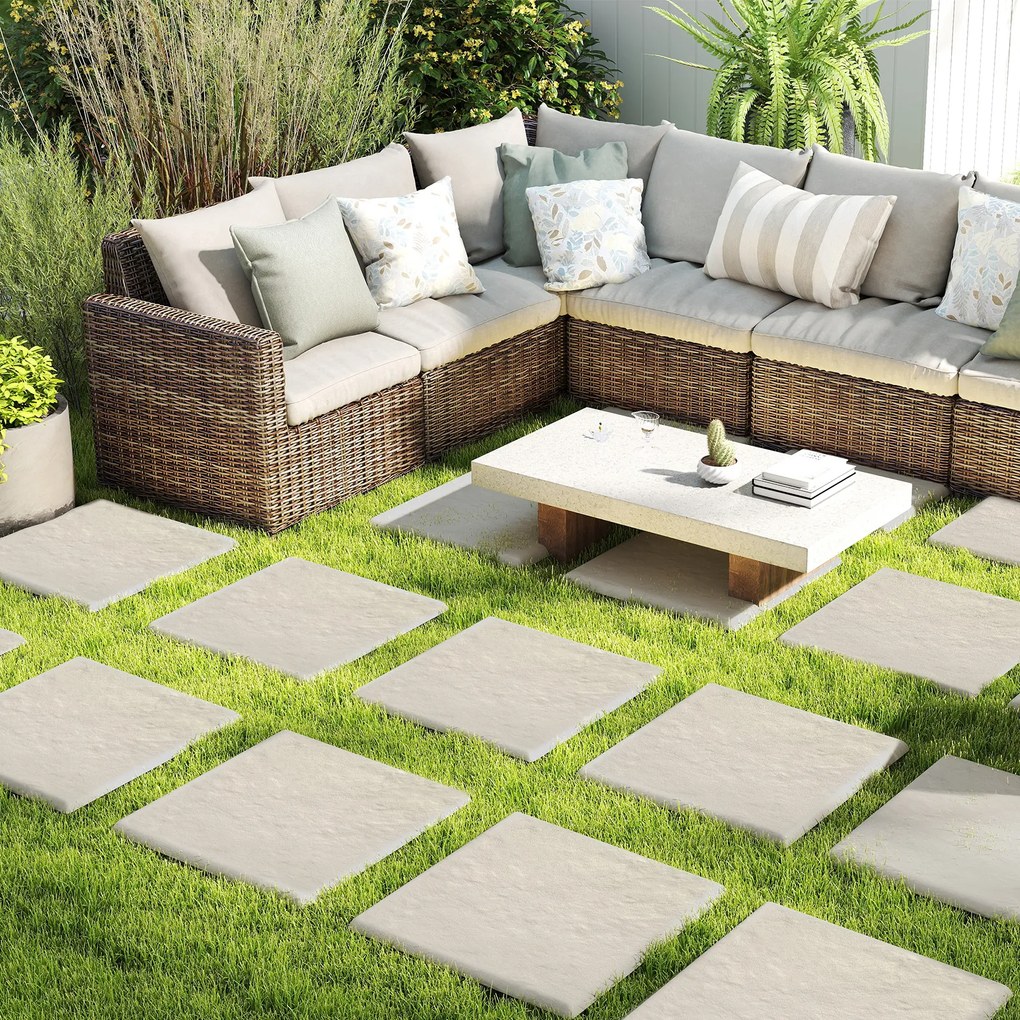 Conjunto de 16 degraus de 39,5 x 39,5 cm com estacas de fixação ao solo e pedras decorativas para passarelas de jardim, pavimentos exteriores, relvado