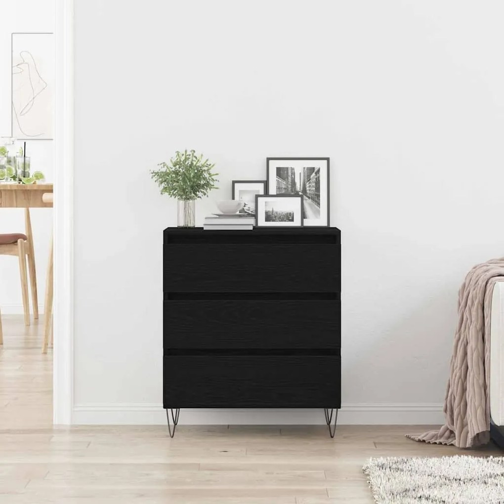Aparador vidaXL com Gavetas Preto Carvalho 60x35x70 cm Madeira de Enge