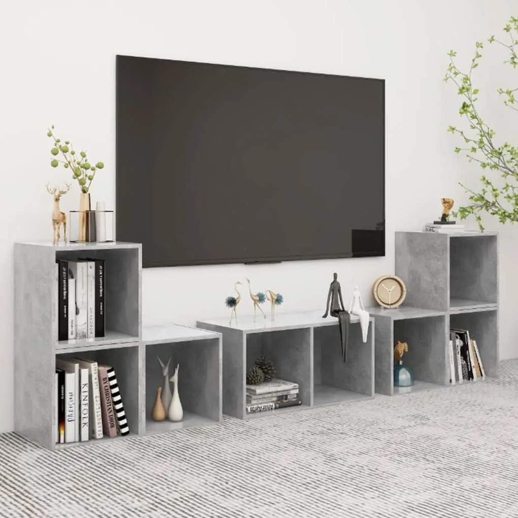 6 pcs conjunto de móveis de TV derivados madeira cinza cimento