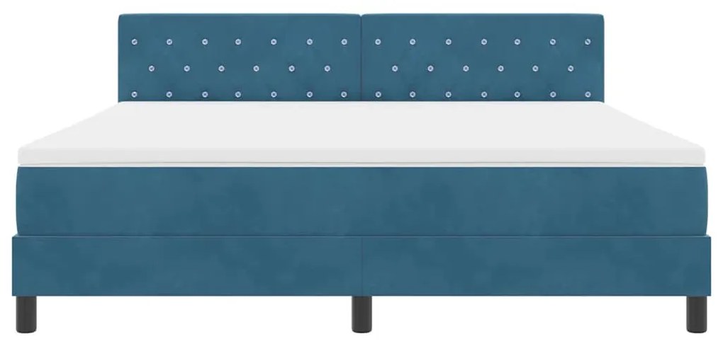Cama Box Box Spring com Colchão e LED Azul Escuro 180x200 cm Veludo