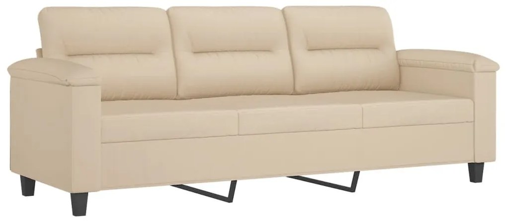 3 pcs conj. sofás c/ almofadões tecido de microfibra cor creme