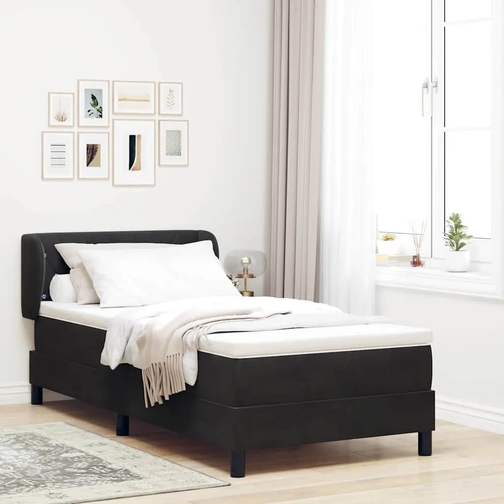 vidaXL Cama Box com colchão com cabeceira Preto 90 x 190 cm Veludo