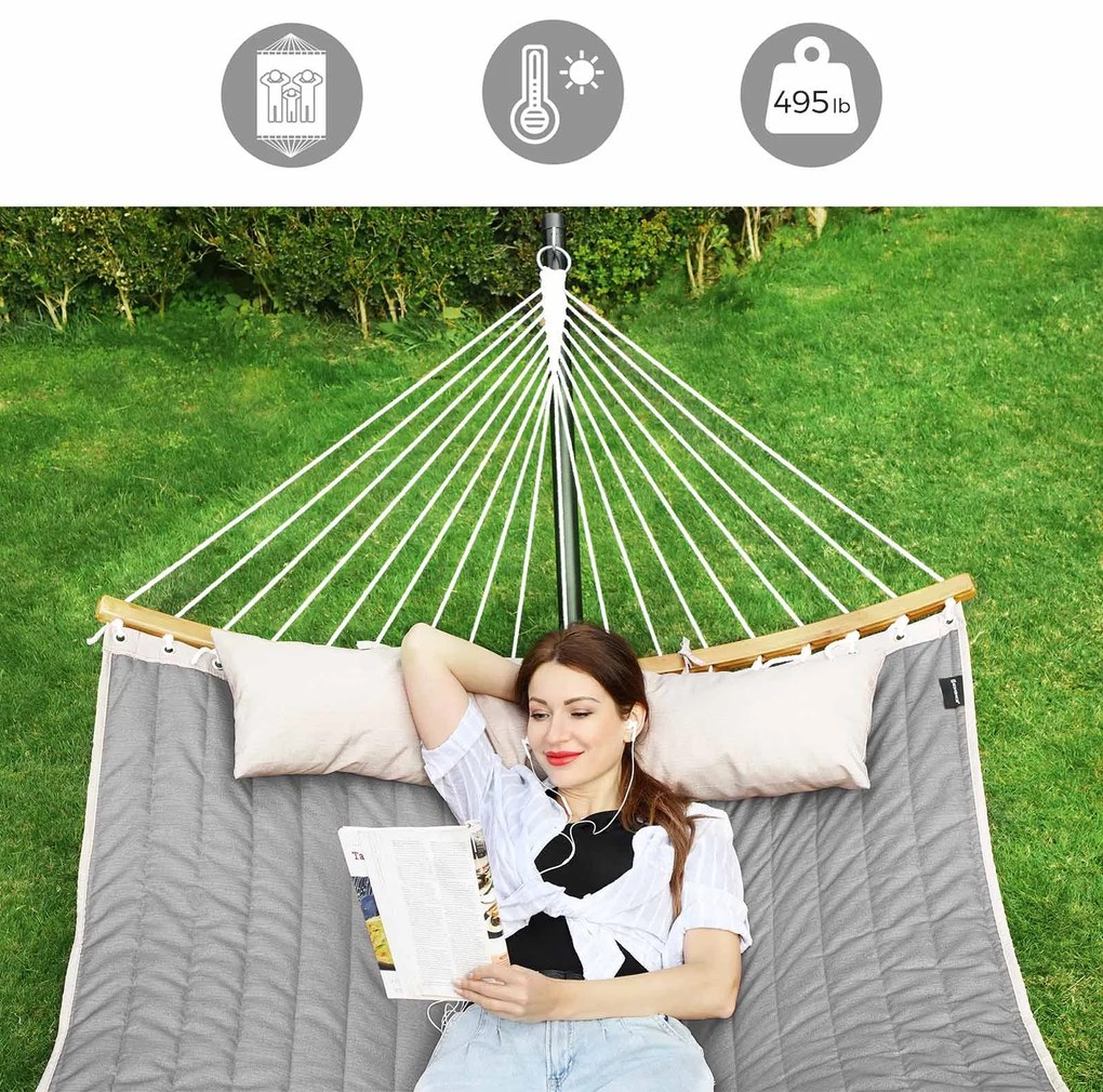 Cama de rede descanso jardim (SUPORTE NÃO INCLUIDO) para 2 pessoas 200 x 140 cm Cinzento-bege