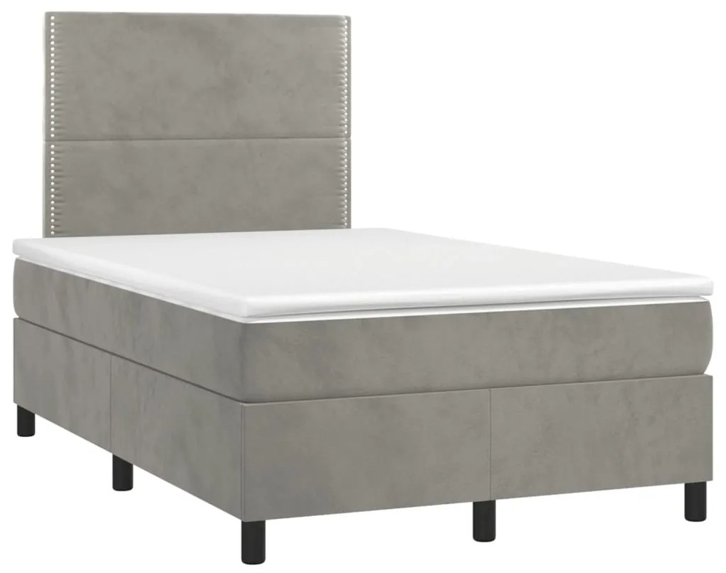 Cama box spring c/ colchão/LED 120x200 cm veludo cinzento-claro