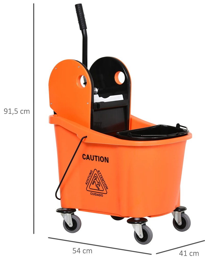 Balde para esfregona comercial com espremedor 36L Capacidade 54x41x91,5 cm Laranja