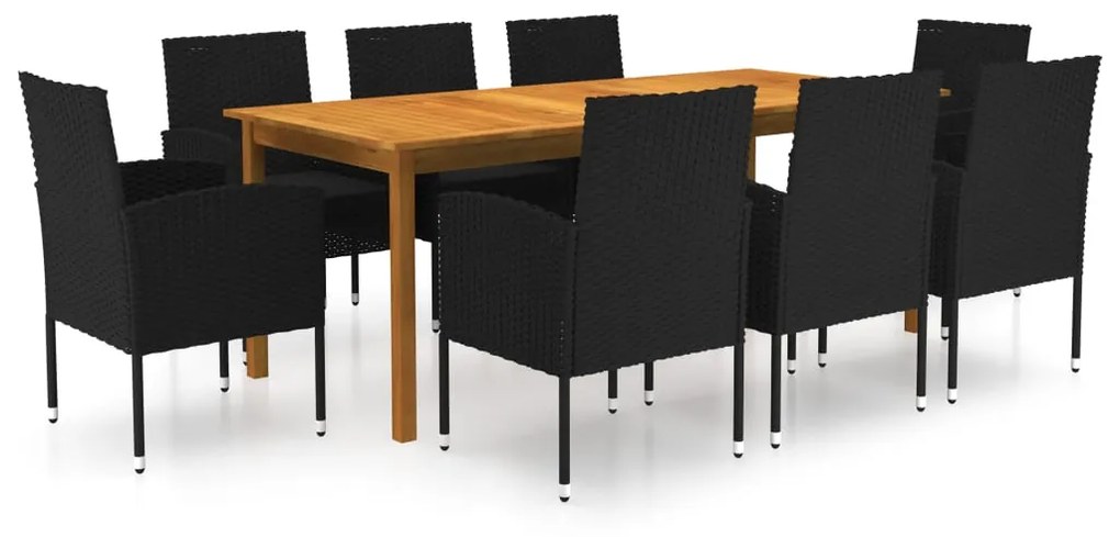 vidaXL 9 pcs conjunto de jantar para jardim preto