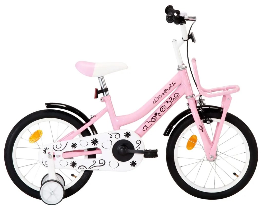 vidaXL Bicicleta criança c/ plataforma frontal roda 16" branco/rosa