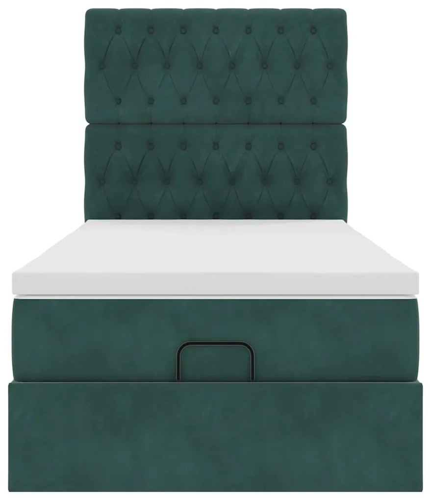 Estrutura de cama otomana colchões 90x200cm veludo verde escuro