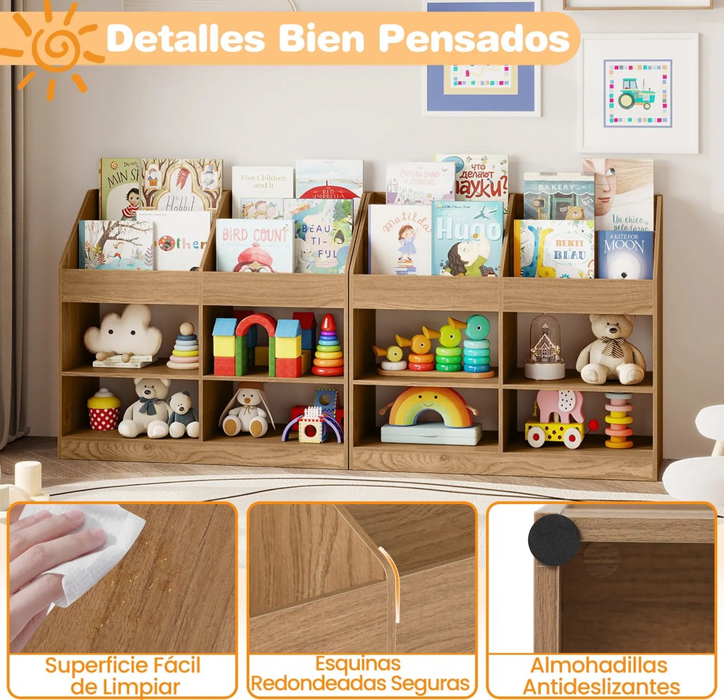 Estante Infantil Organizadora de Brinquedos 90 x 34 x 80 cm com 4 Compartimentos Abertos Estilo Natural