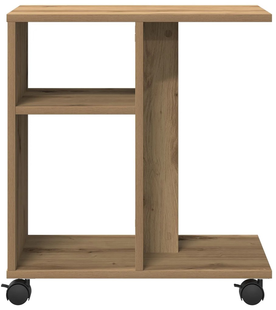 Mesa lateral vidaXL com rodas em Carvalho Artisan 50x30x55 cm de Madei