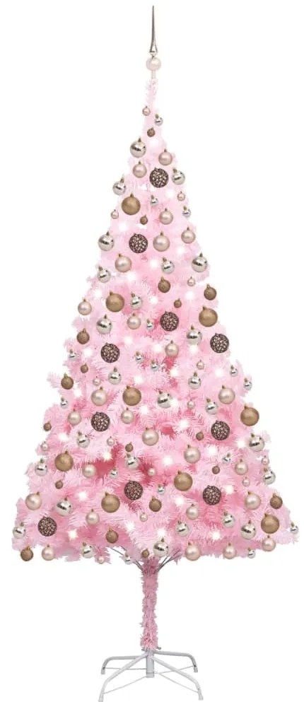 vidaXL Árvore Natal artificial pré-iluminada c/ bolas PVC rosa
