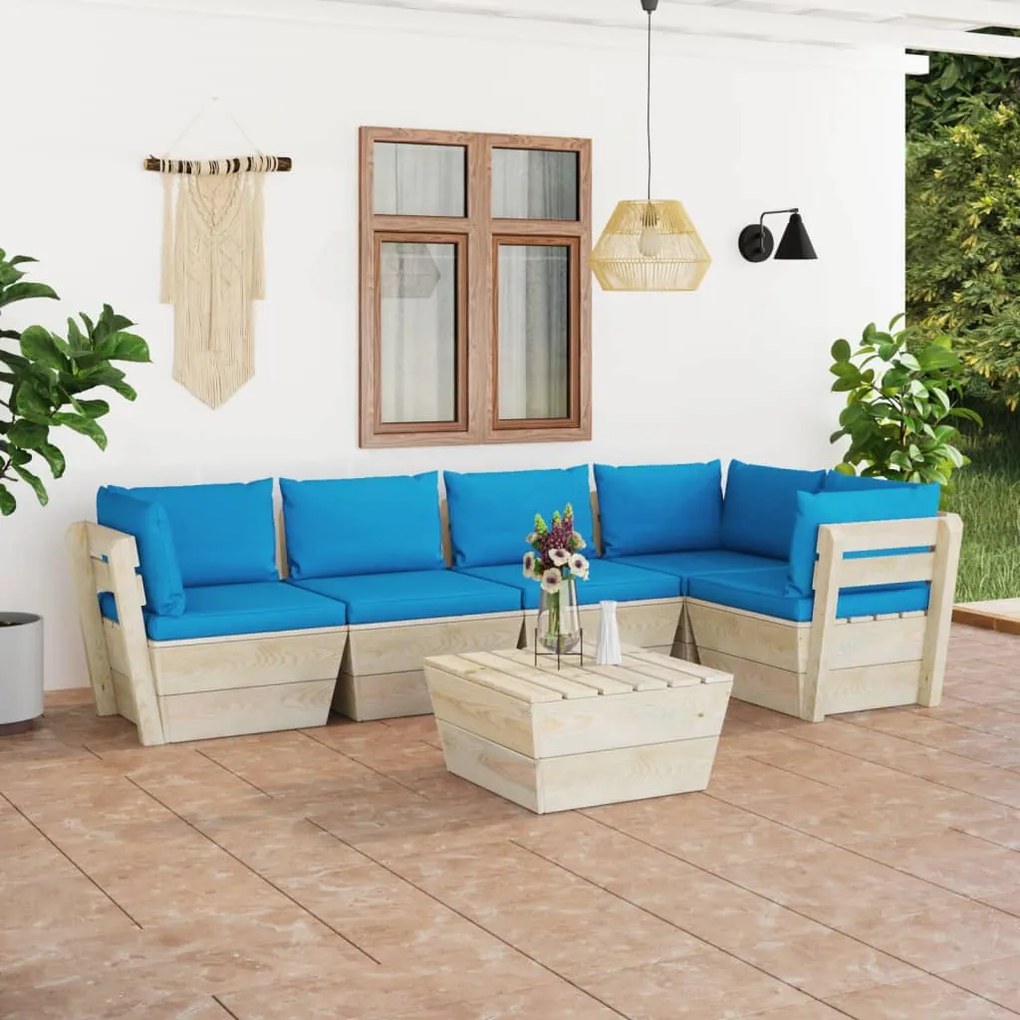 vidaXL 6 pcs conjunto lounge de paletes + almofadões madeira de abeto