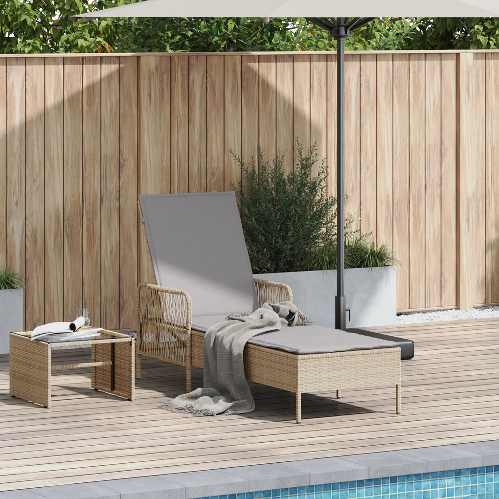 Espreguiçadeira Bege e cinza claro Rattan PE 157 x 55 x 92 cm